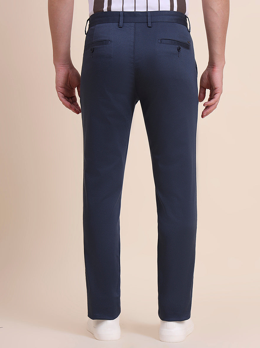 Navy Blue Printed Uno Fit Casual Trouser | JadeBlue