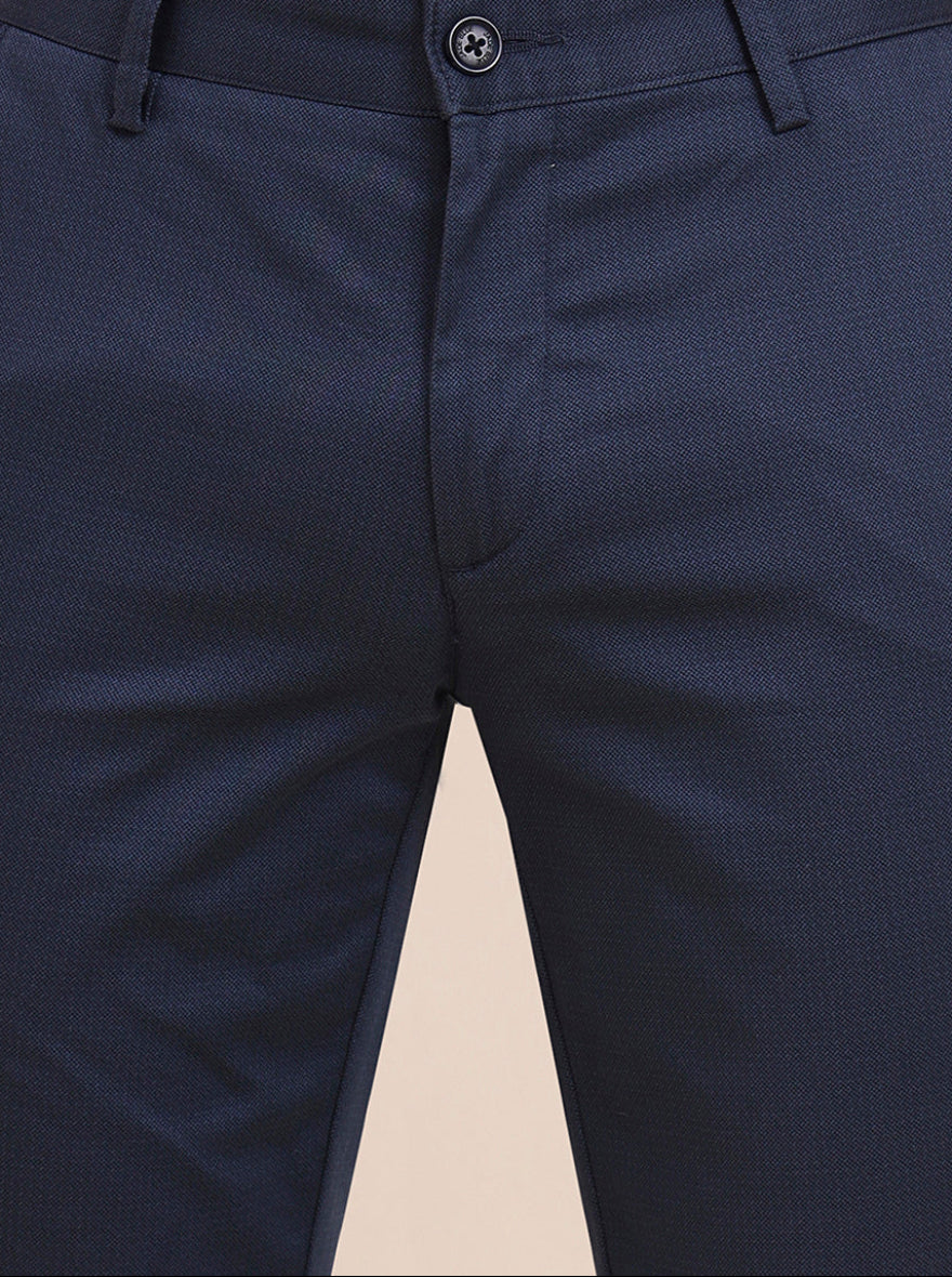 Navy Blue Printed Uno Fit Casual Trouser | JadeBlue