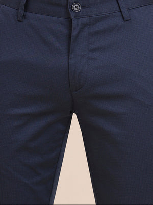 Navy Blue Printed Uno Fit Casual Trouser | JadeBlue