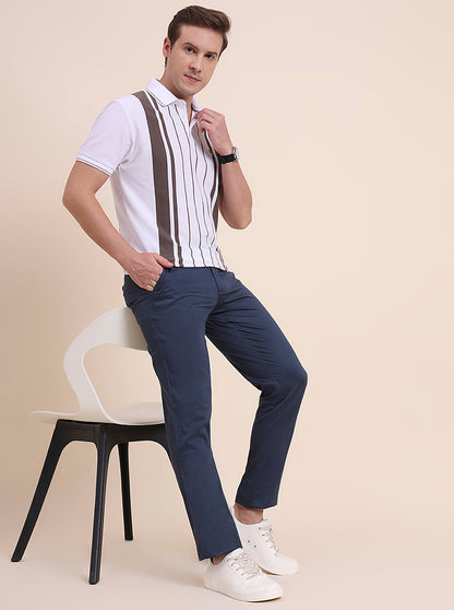 Navy Blue Printed Uno Fit Casual Trouser | JadeBlue