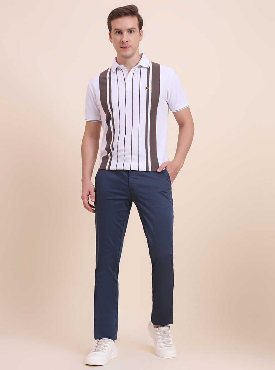 Navy Blue Printed Uno Fit Casual Trouser | JadeBlue