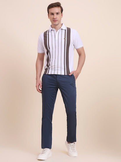 Navy Blue Printed Uno Fit Casual Trouser | JadeBlue
