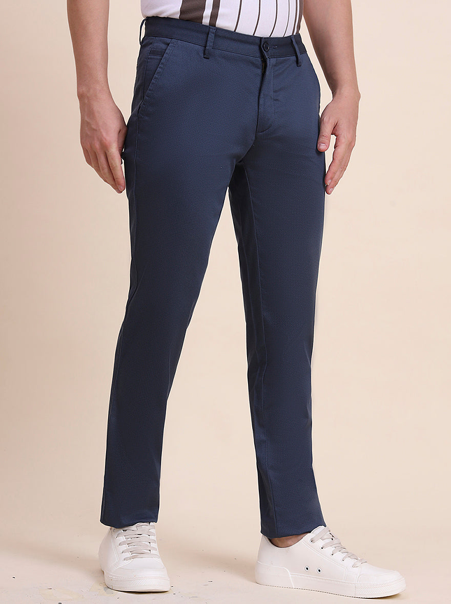 Navy Blue Printed Uno Fit Casual Trouser | JadeBlue