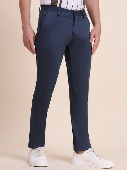 Navy Blue Printed Uno Fit Casual Trouser | JadeBlue