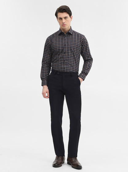 Navy Blue Checked Slim Fit Formal Shirt | Metal