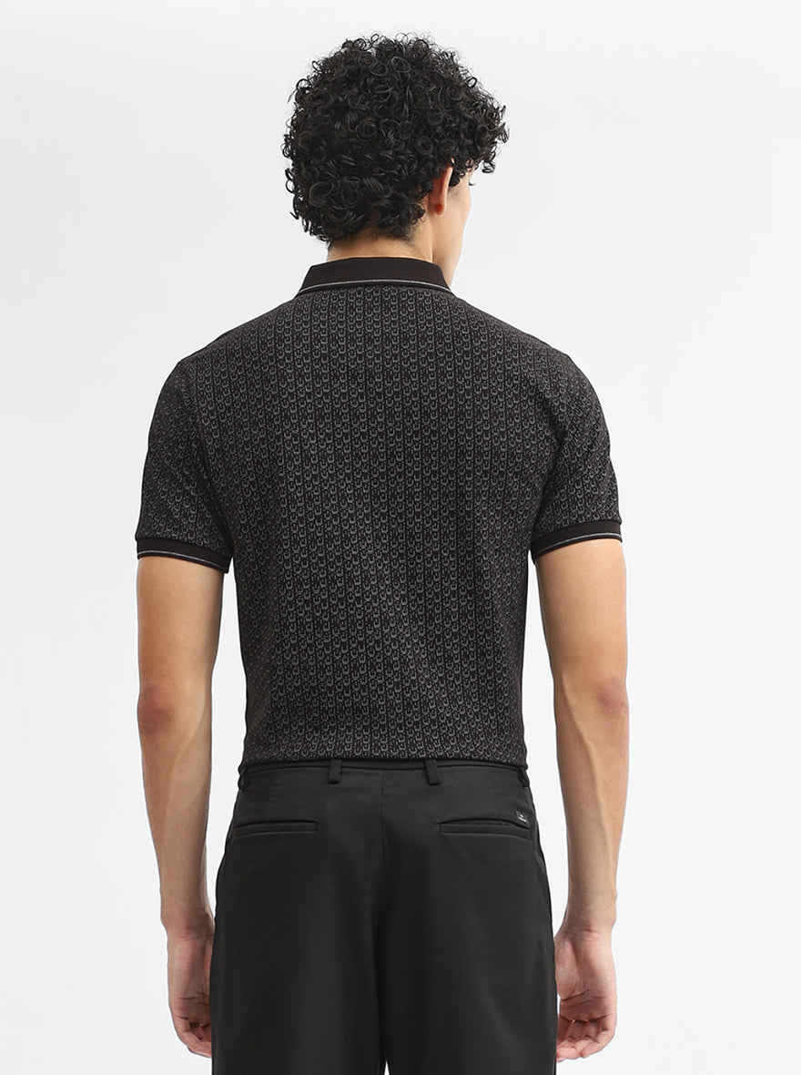 Black Printed Slim Fit Polo T-Shirt | JadeBlue