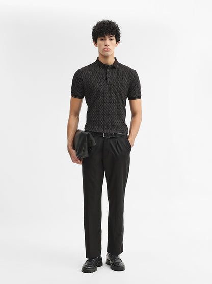 Black Printed Slim Fit Polo T-Shirt | JadeBlue