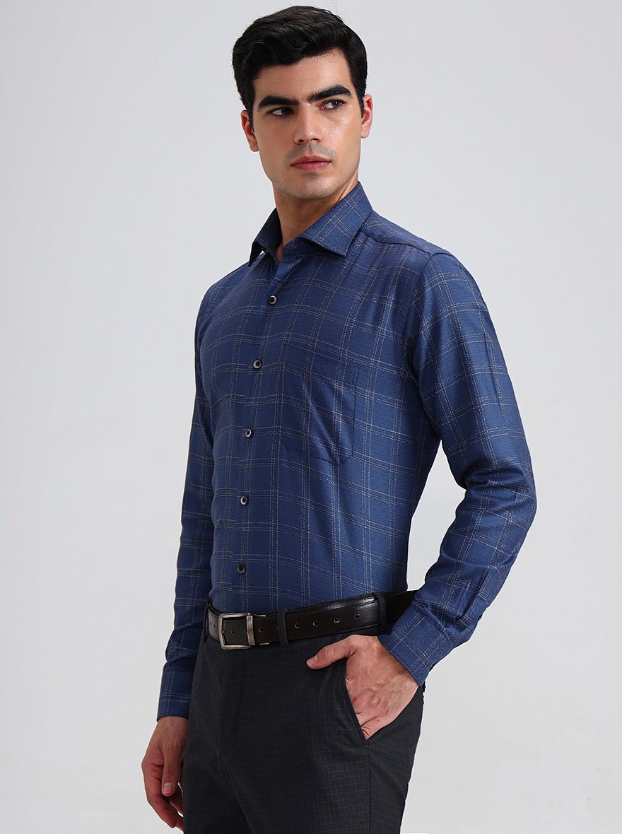 Blue Checked Slim Fit Formal Shirt | Metal