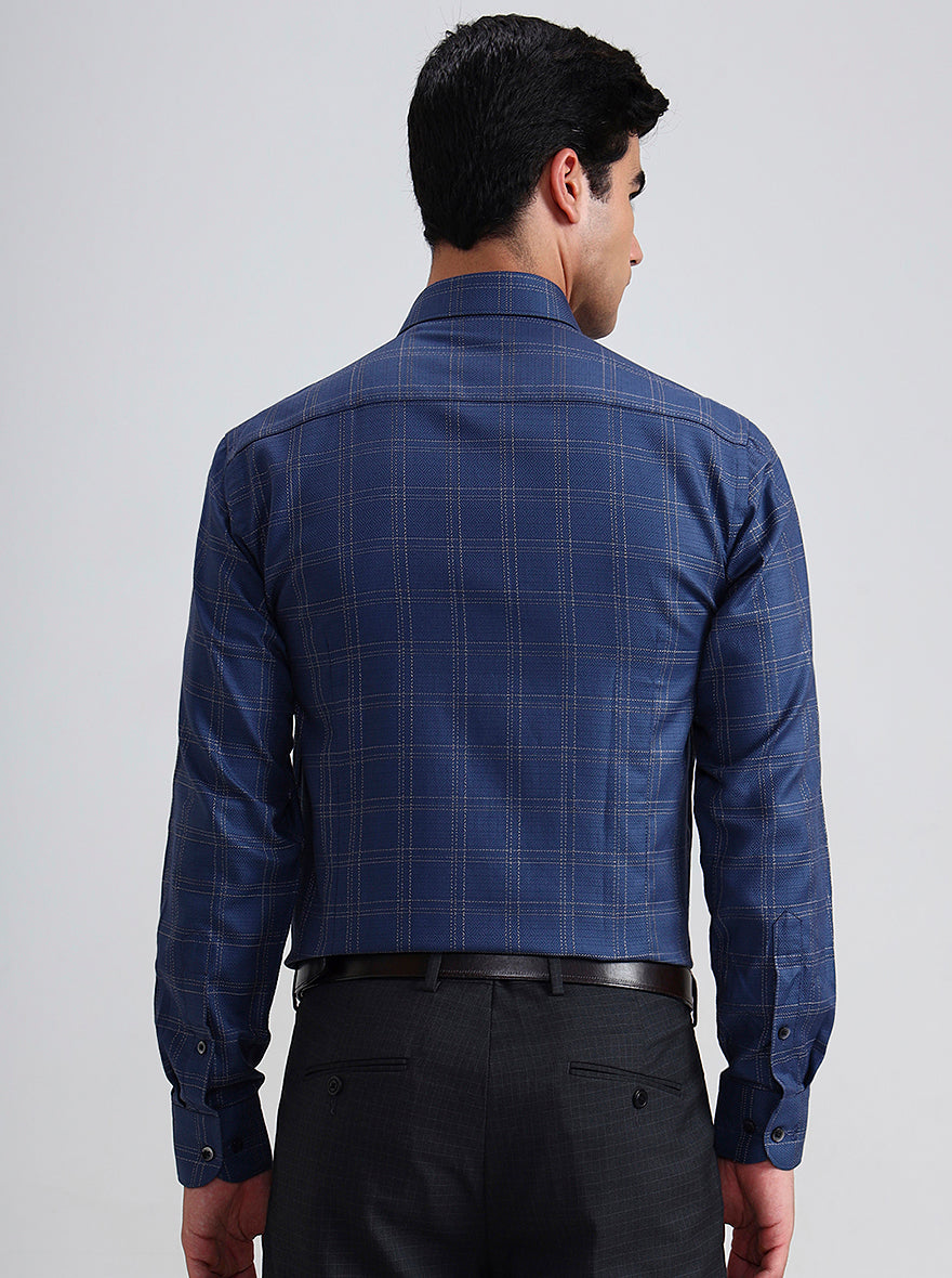 Blue Checked Slim Fit Formal Shirt | Metal
