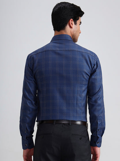 Blue Checked Slim Fit Formal Shirt | Metal