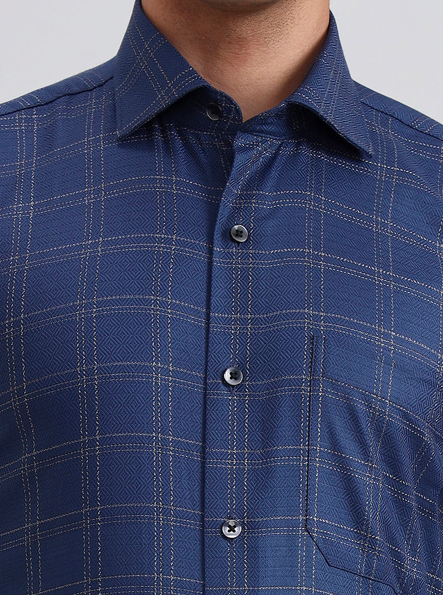 Blue Checked Slim Fit Formal Shirt | Metal