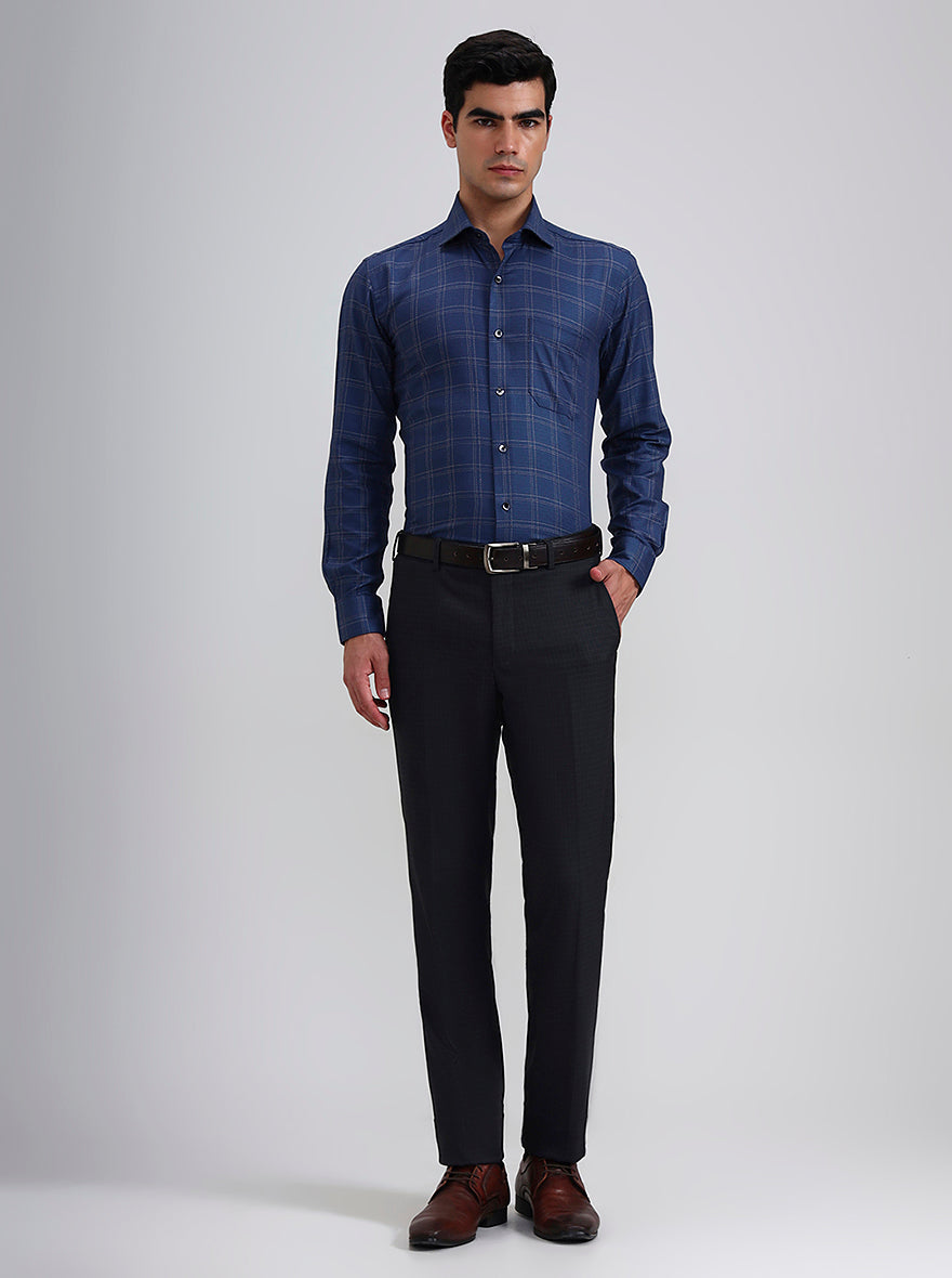 Blue Checked Slim Fit Formal Shirt | Metal