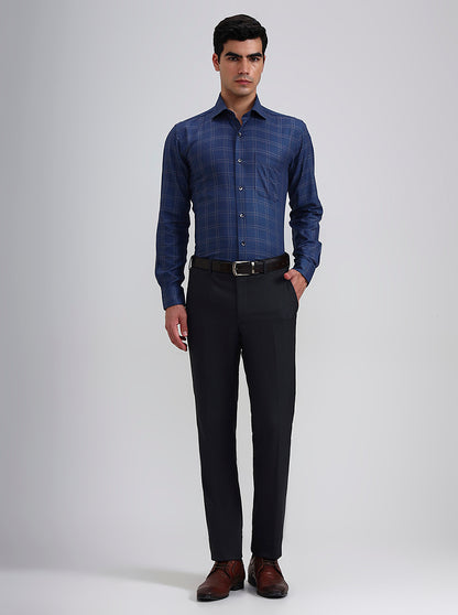 Blue Checked Slim Fit Formal Shirt | Metal