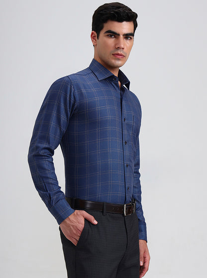 Blue Checked Slim Fit Formal Shirt | Metal