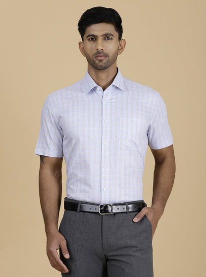 Light Blue Checked Regular Fit Formal Shirt | JadeBlue