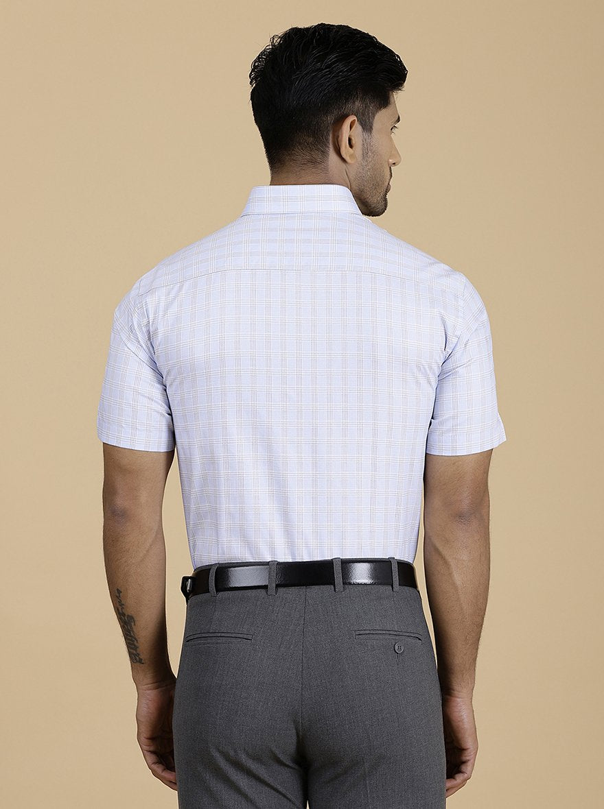 Light Blue Checked Regular Fit Formal Shirt | JadeBlue