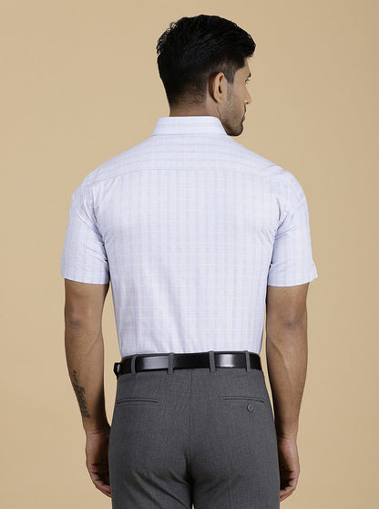 Light Blue Checked Regular Fit Formal Shirt | JadeBlue