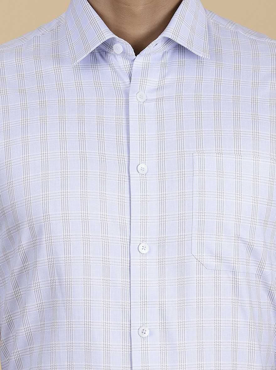 Light Blue Checked Regular Fit Formal Shirt | JadeBlue