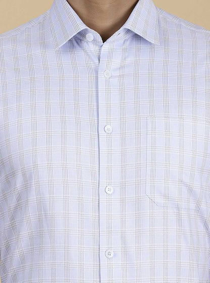 Light Blue Checked Regular Fit Formal Shirt | JadeBlue