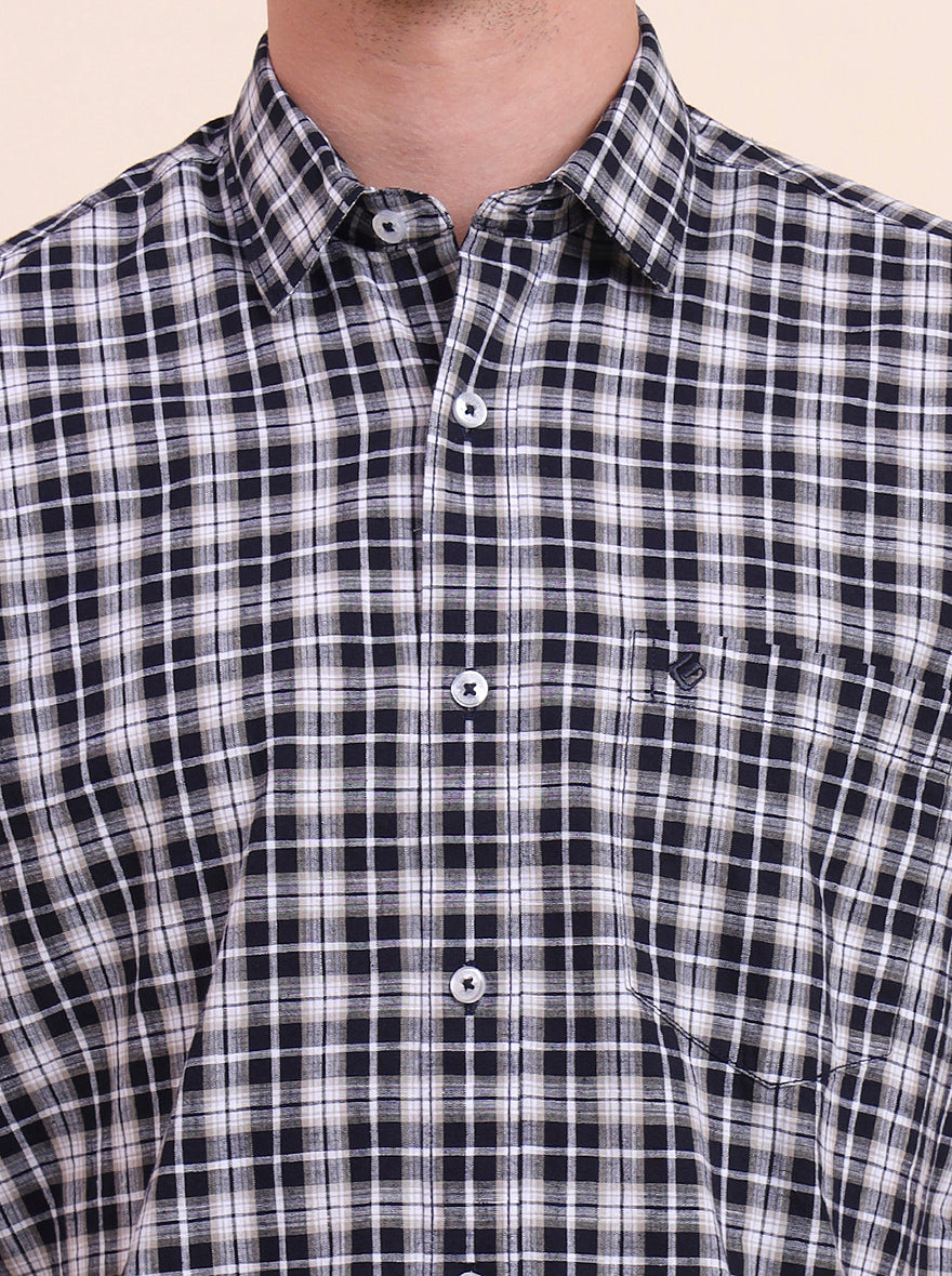 Navy Blue Checked Smart Fit Semi Casual Shirt | Greenfibre