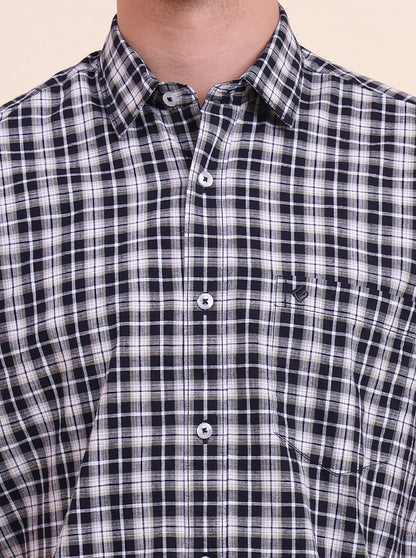 Navy Blue Checked Smart Fit Semi Casual Shirt | Greenfibre