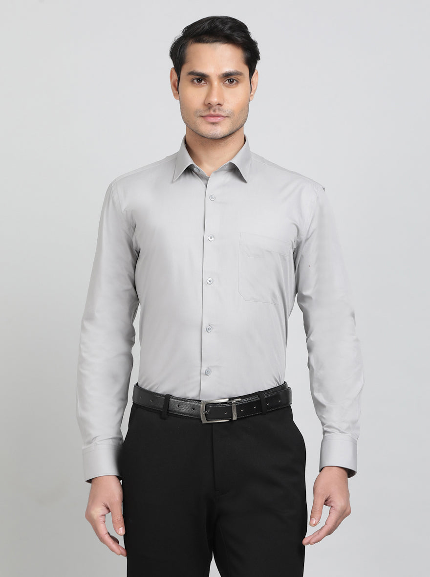 Grey Solid Slim Fit Formal Shirt | JadeBlue