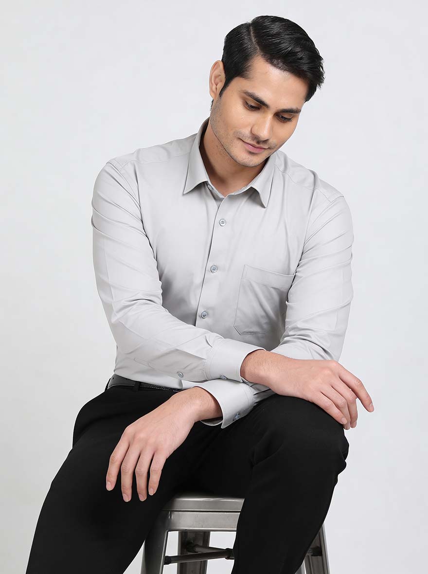 Grey Solid Slim Fit Formal Shirt | JadeBlue