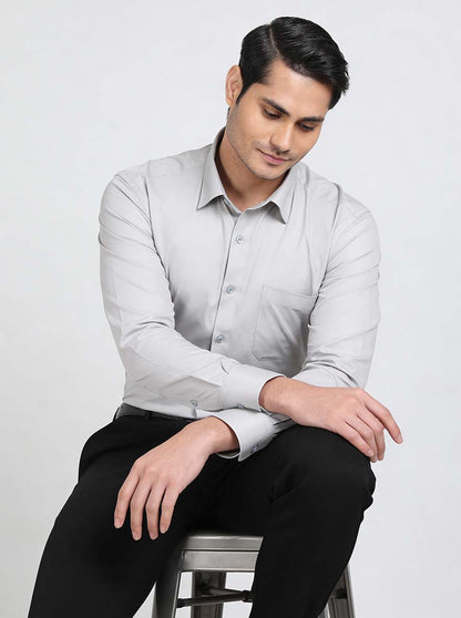 Grey Solid Slim Fit Formal Shirt | JadeBlue
