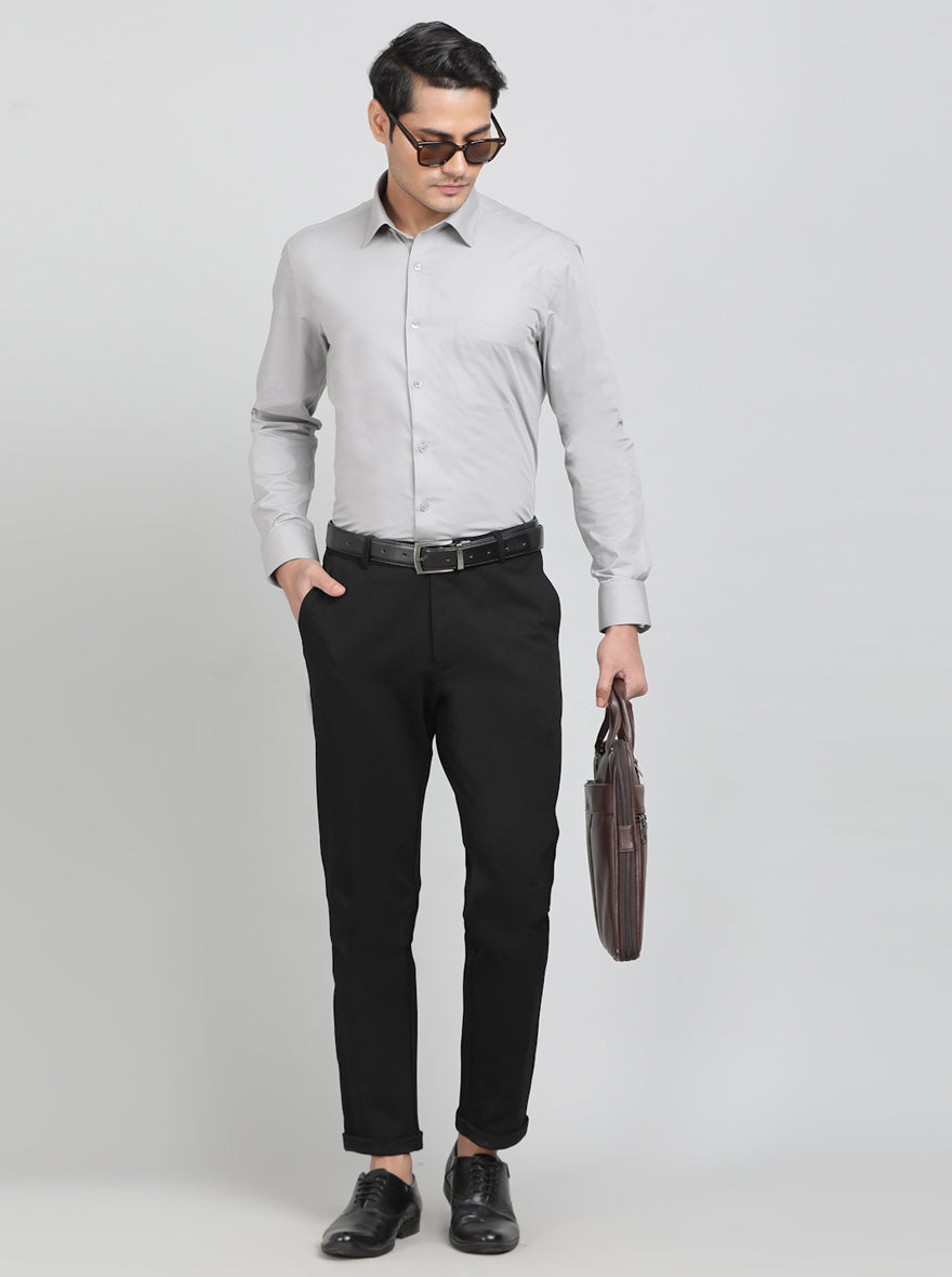Grey Solid Slim Fit Formal Shirt | JadeBlue