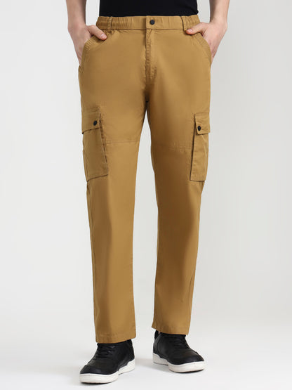 Khaki Solid Slim Fit Cargo Pant | JadeBlue
