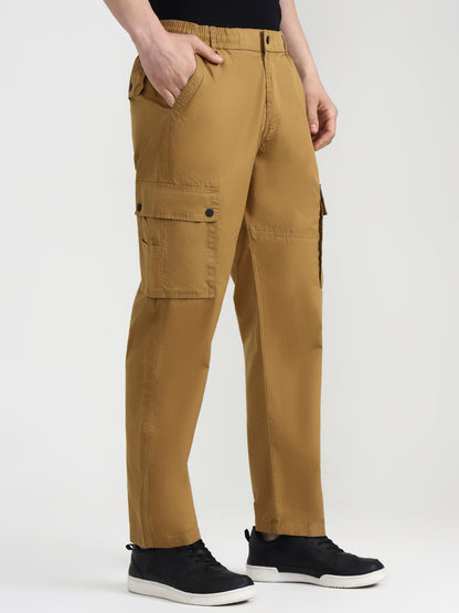Khaki Solid Slim Fit Cargo Pant | JadeBlue