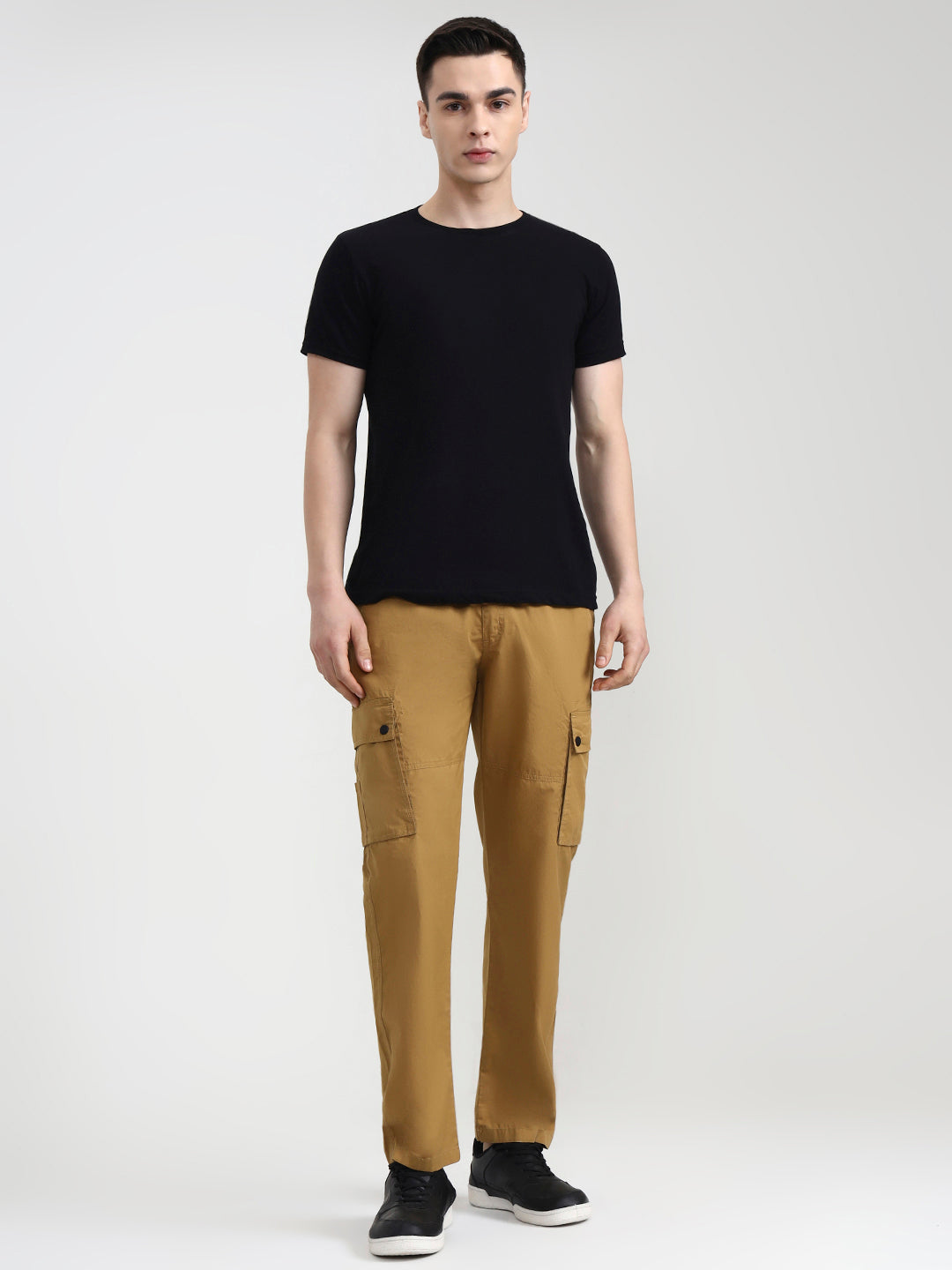 Khaki Solid Slim Fit Cargo Pant | JadeBlue