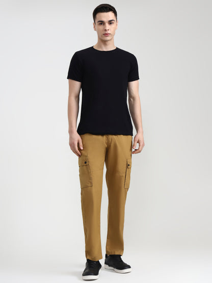 Khaki Solid Slim Fit Cargo Pant | JadeBlue