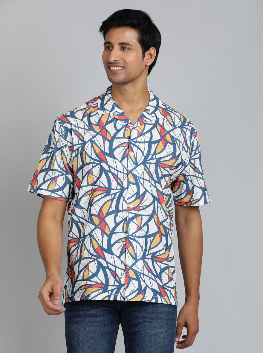Blue Printed Slim Fit Casual Shirt | JadeBlue