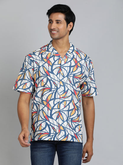 Blue Printed Slim Fit Casual Shirt | JadeBlue