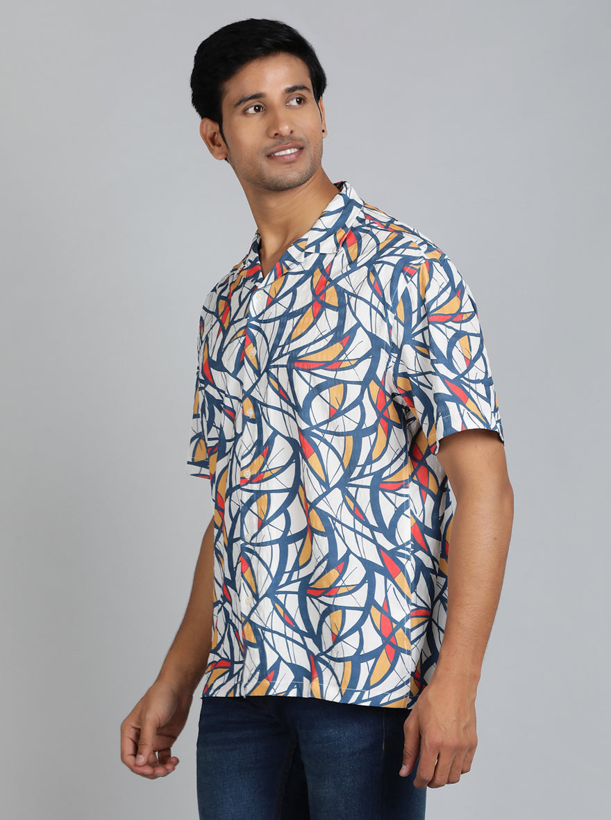 Blue Printed Slim Fit Casual Shirt | JadeBlue