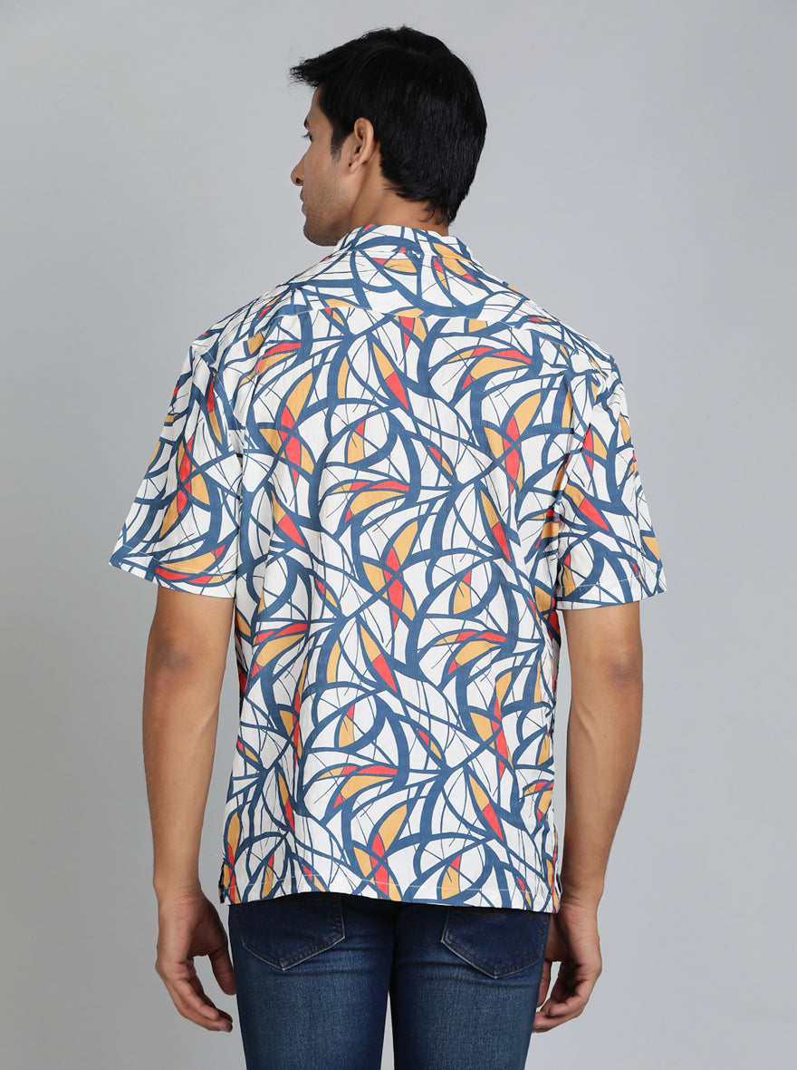 Blue Printed Slim Fit Casual Shirt | JadeBlue