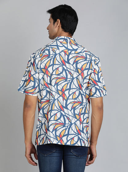 Blue Printed Slim Fit Casual Shirt | JadeBlue