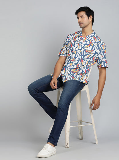 Blue Printed Slim Fit Casual Shirt | JadeBlue