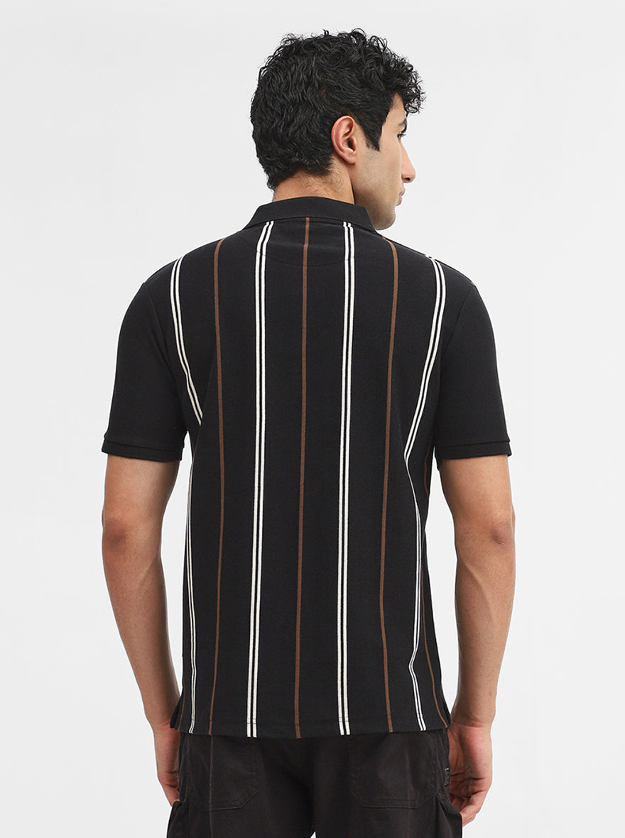 Black & White Striped Slim Fit Polo T-Shirt | Greenfibre