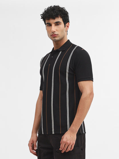 Black & White Striped Slim Fit Polo T-Shirt | Greenfibre