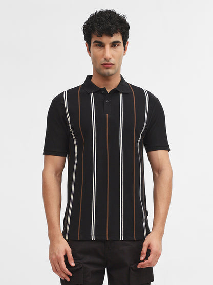 Black & White Striped Slim Fit Polo T-Shirt | Greenfibre