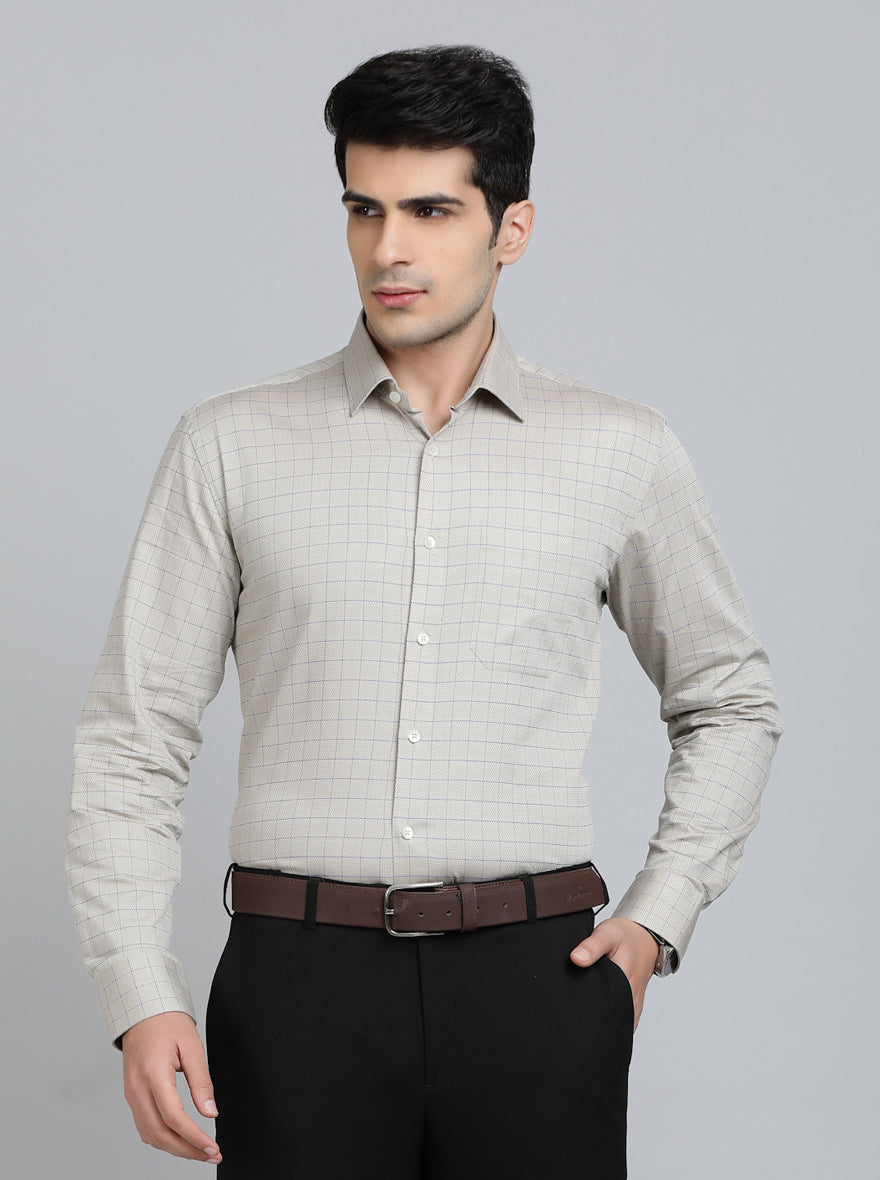 Grey Checked Regular Fit Formal Shirt | JadeBlue