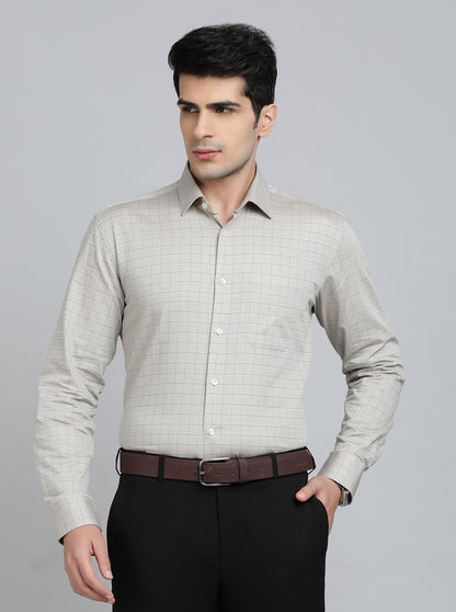 Grey Checked Regular Fit Formal Shirt | JadeBlue
