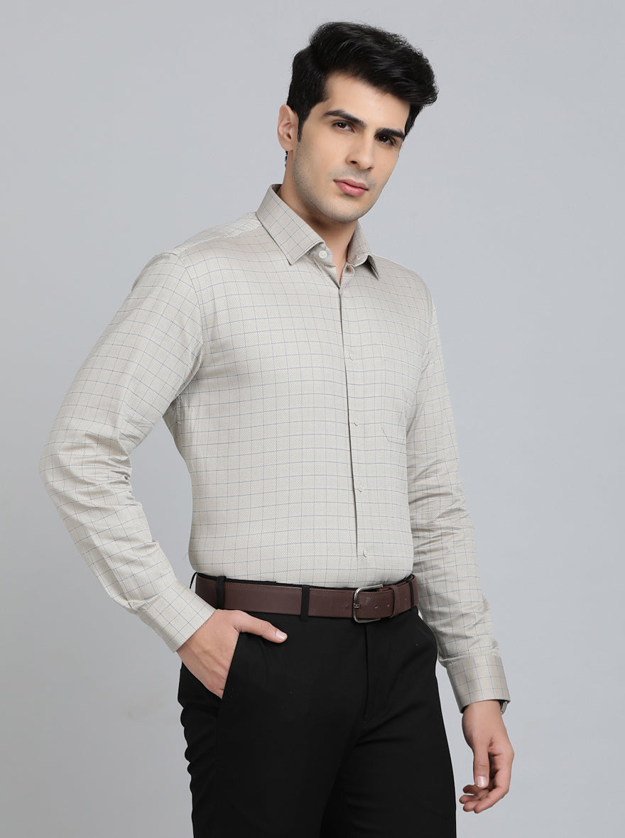 Grey Checked Regular Fit Formal Shirt | JadeBlue