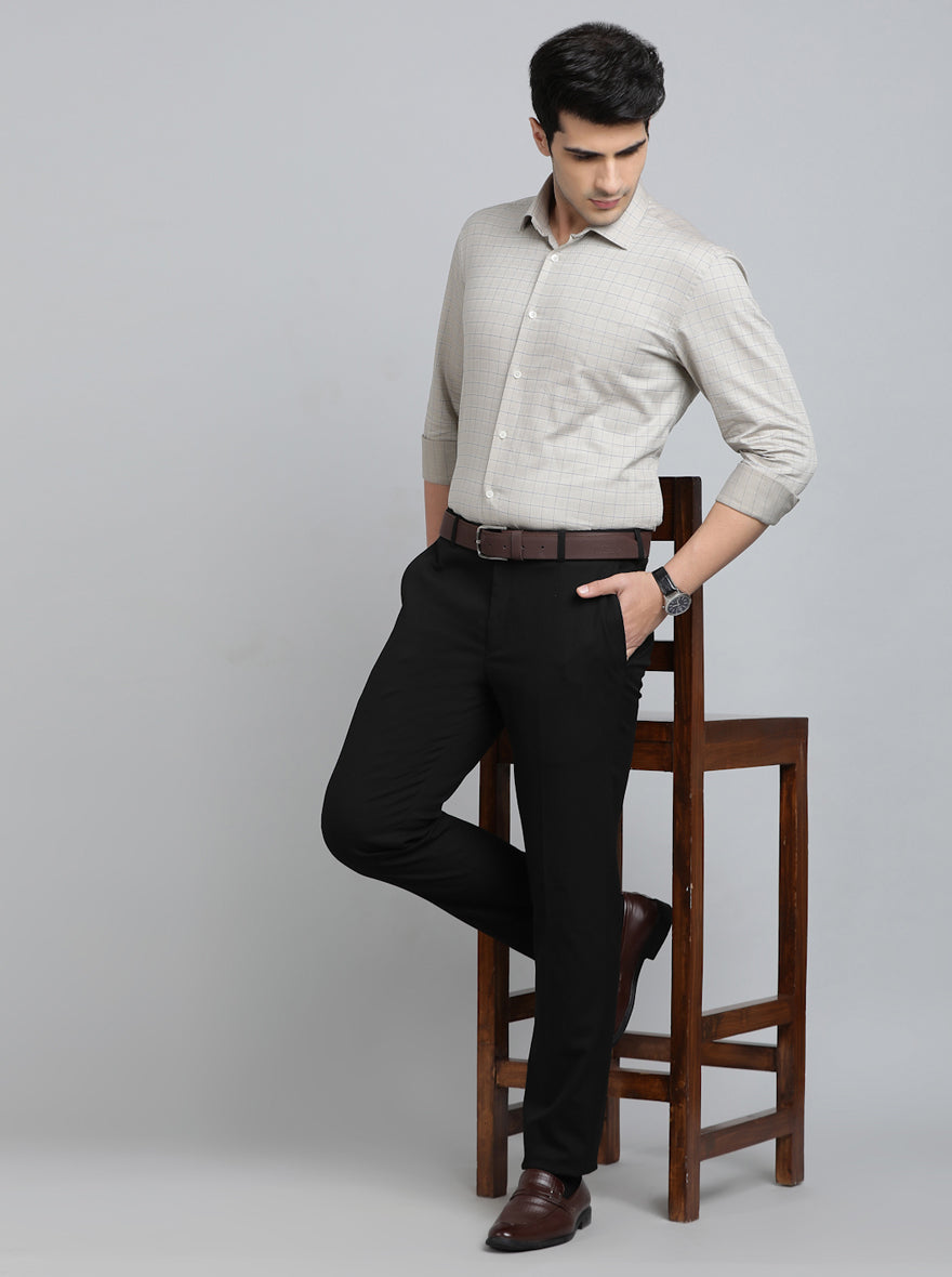 Grey Checked Regular Fit Formal Shirt | JadeBlue