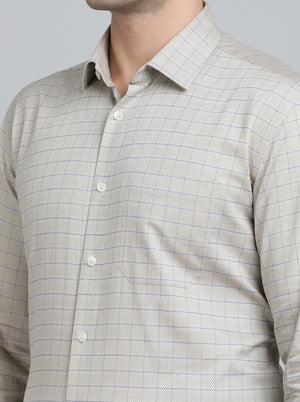 Grey Checked Regular Fit Formal Shirt | JadeBlue