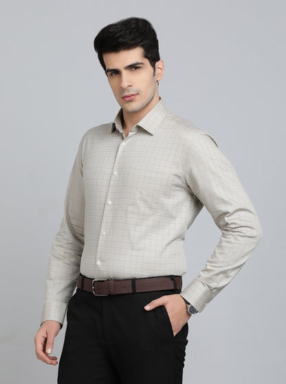 Grey Checked Regular Fit Formal Shirt | JadeBlue