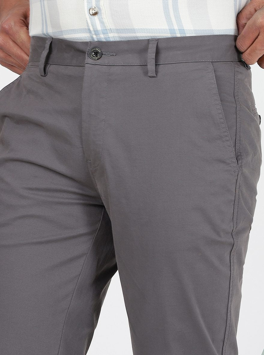 Dark Grey Solid Uno Fit Casual Trouser | JadeBlue