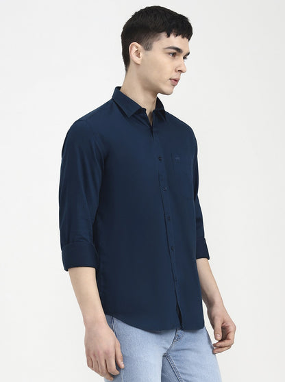 Medium Blue Solid Tailored Fit Semi Casual Shirt | JadeBlue